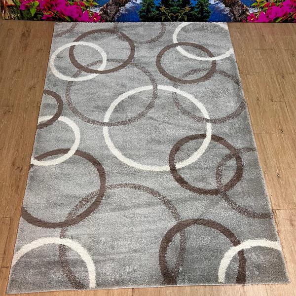 Brown & White Geometric Circles Modern Carpet