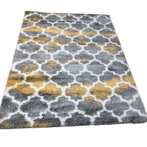 Grey & Yellow Abstract Shaggy Carpet