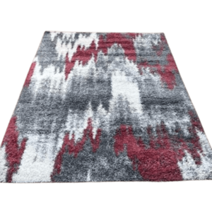 Red & Grey Abstract Shaggy Carpet