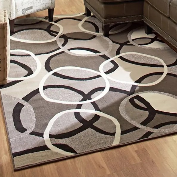 Brown & White Geometric Circles Modern Carpet