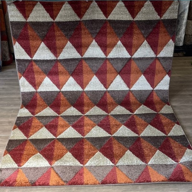 Maroon & Brown Geometric Diamonds Modern Carpet
